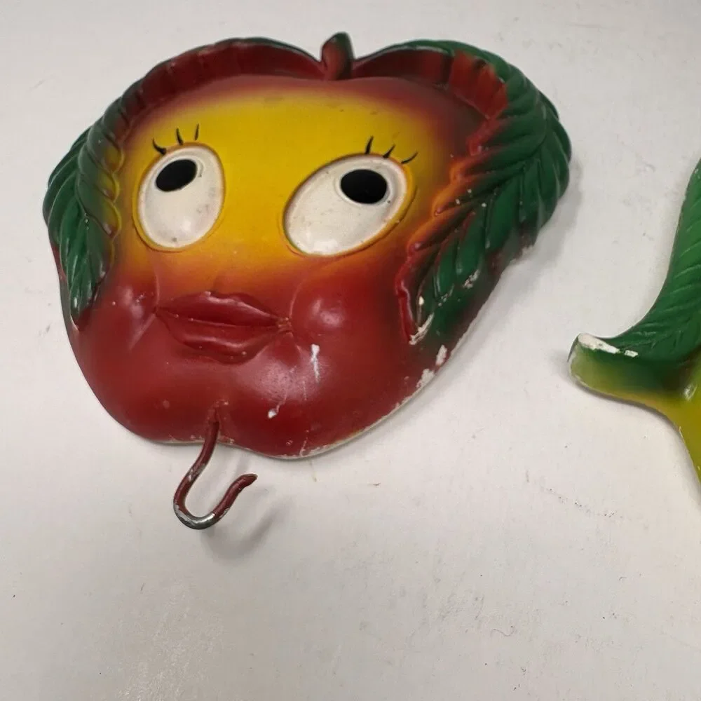 Miller Studio Anthropomorphic Apple Pear Chalkware Wall Decor with Hooks 1970